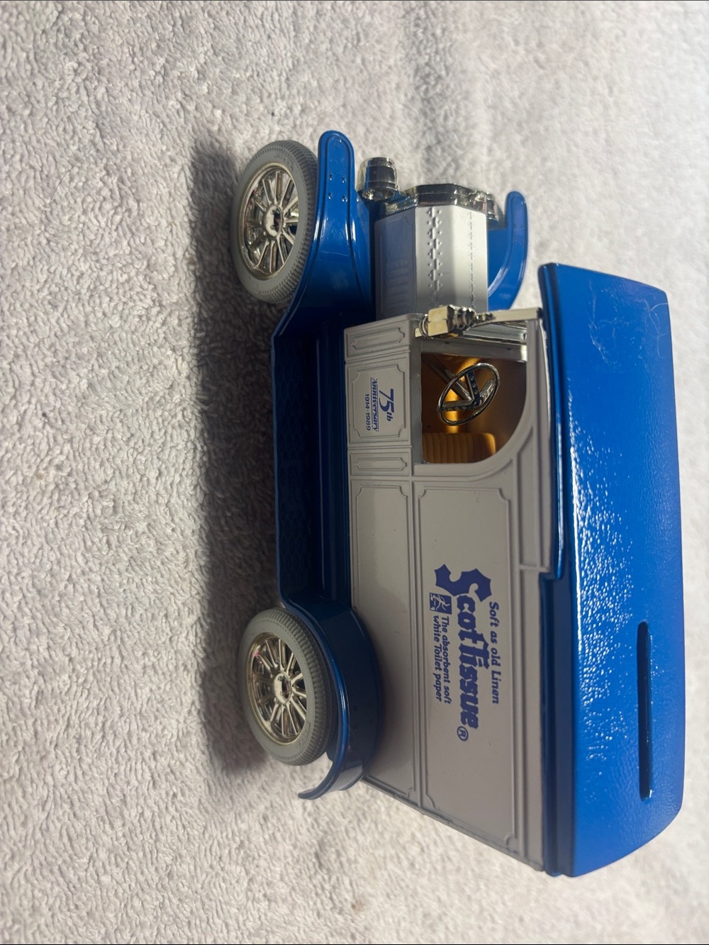 Source Unknown Blue and White Vintage Style Toy Car Bank